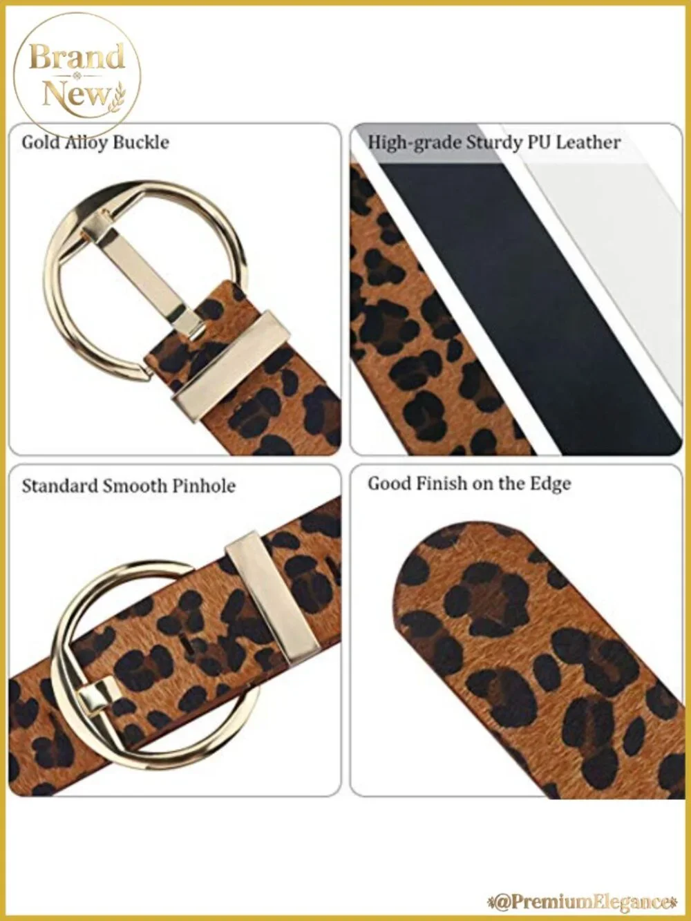 Leopard Print PU Leather Belt for Women Gold Buckle
